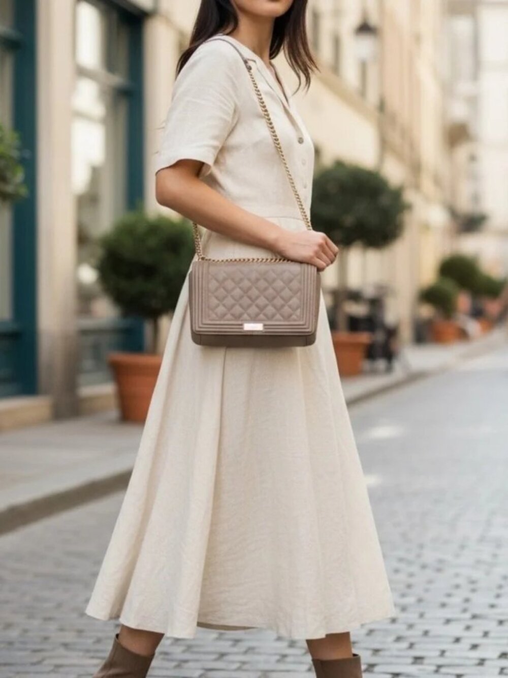BCBG Paris Quilted Taupe/Tan Shoulder Bag